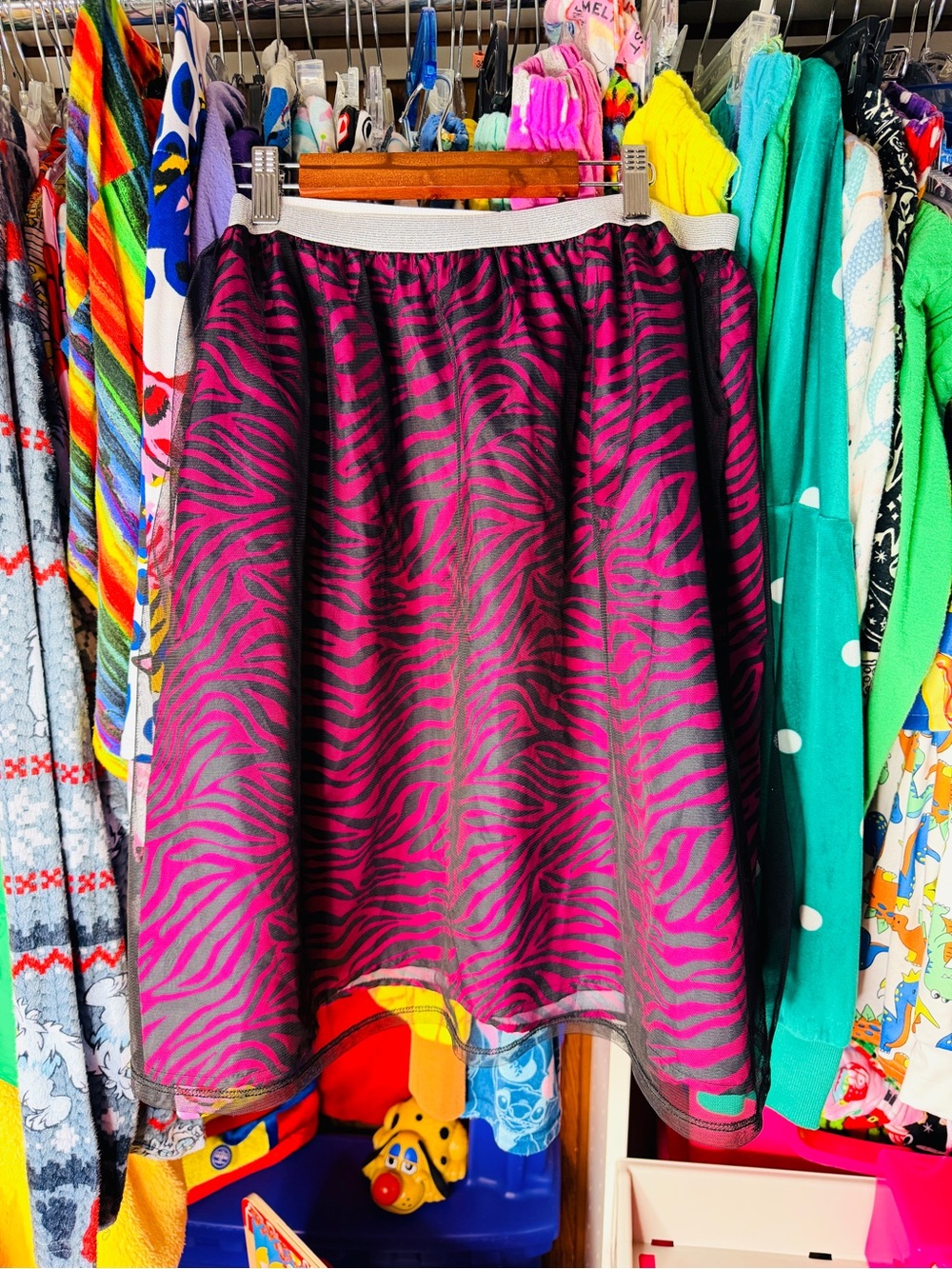 Magenta Zebra-Print A-Line Skirt with Elastic Waist